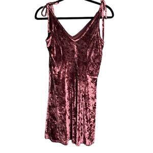 LA Hearts Plum Color Crushed Velvet Strappy Sleeve Ties Mini Dress Small